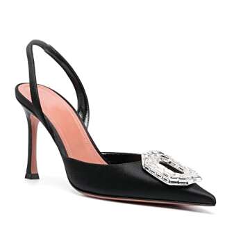 Arqa Women's Satin Slingback Pumps Pointed Toe Crystal-Embellished High Heels Dressy Stilettos Wedding Heeled Sandals Black Size 8