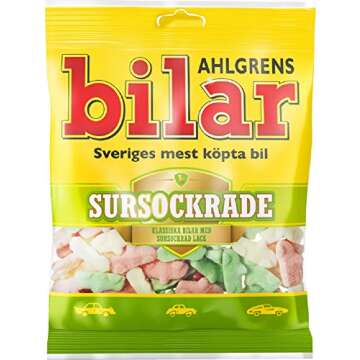 Ahlgrens Bilar Sursockrade - Original - Swedish - Soft - Chewy - Marshmallow Cars - Sour - Fruit - C...