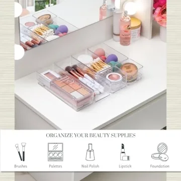 STORi SimpleSort Drawer Organizer Bins 6 pc Set, Multi-size, Bathroom Organizers and Storage, Makeup Organizer, Desk Organizer, Vanity Organizer, Clear Organizing Containers, Made in USA