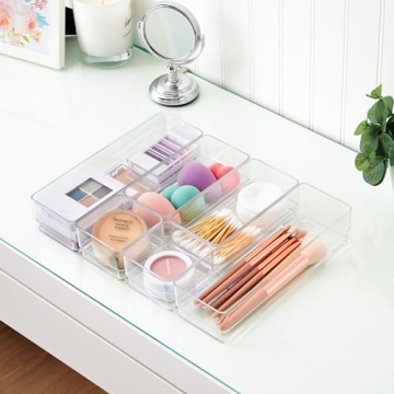 STORi SimpleSort Drawer Organizer Bins 6 pc Set, Multi-size, Bathroom Organizers and Storage, Makeup Organizer, Desk Organizer, Vanity Organizer, Clear Organizing Containers, Made in USA