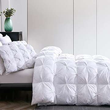URBANLIFE Pinch Pleat Down Comforter King White - Goose Down and Feather Comforter Duvet Insert 106x90 inches，1200TC 100% Cotton Fabric 750+ Fill Power with 8 Tabs