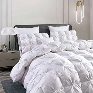 URBANLIFE Pinch Pleat Down Comforter King White - Goose Down and Feather Comforter Duvet Insert 106x90 inches，1200TC 100% Cotton Fabric 750+ Fill Power with 8 Tabs