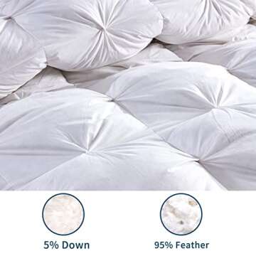 URBANLIFE Pinch Pleat Down Comforter King White - Goose Down and Feather Comforter Duvet Insert 106x90 inches，1200TC 100% Cotton Fabric 750+ Fill Power with 8 Tabs