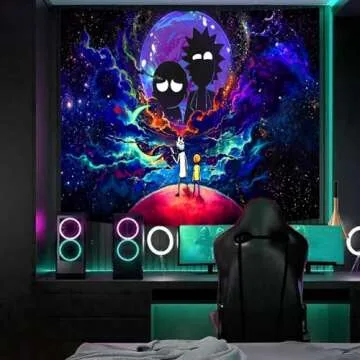 Atrippy Anime Wall Tapestry for Bedroom, Trip-py Posters Space Wall Tapestry for Men, Cool Black Aesthetic, Hippie Room Decor Wall Hanging Art for Girl Boys Party 51''x60''