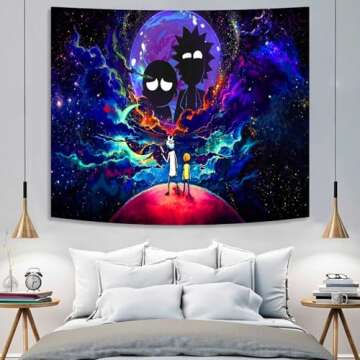 Atrippy Anime Wall Tapestry for Bedroom, Trip-py Posters Space Wall Tapestry for Men, Cool Black Aesthetic, Hippie Room Decor Wall Hanging Art for Girl Boys Party 51''x60''