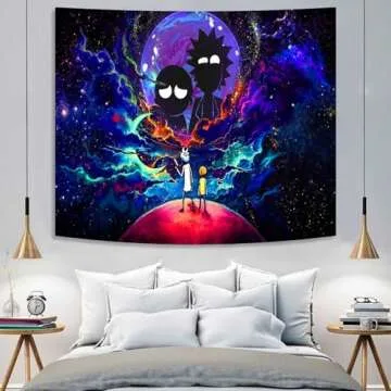 Atrippy Anime Wall Tapestry for Bedroom, Trip-py Posters Space Wall Tapestry for Men, Cool Black Aesthetic, Hippie Room Decor Wall Hanging Art for Girl Boys Party 51''x60''