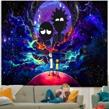 Atrippy Anime Wall Tapestry for Bedroom, Trip-py Posters Space Wall Tapestry for Men, Cool Black Aesthetic, Hippie Room Decor Wall Hanging Art for Girl Boys Party 51''x60''