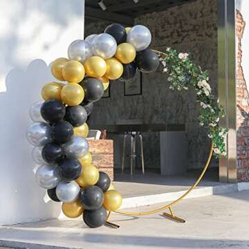 Round Gold Metal Balloon Arch kit, Large Balloon Arch Backdrop Stand, for Birthday, Wedding, Graduation Party and Baby Shower Photo Background Decoration