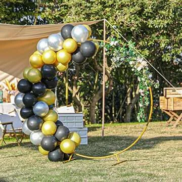 Round Gold Metal Balloon Arch kit, Large Balloon Arch Backdrop Stand, for Birthday, Wedding, Graduation Party and Baby Shower Photo Background Decoration