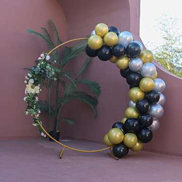 Round Gold Metal Balloon Arch kit, Large Balloon Arch Backdrop Stand, for Birthday, Wedding, Graduation Party and Baby Shower Photo Background Decoration