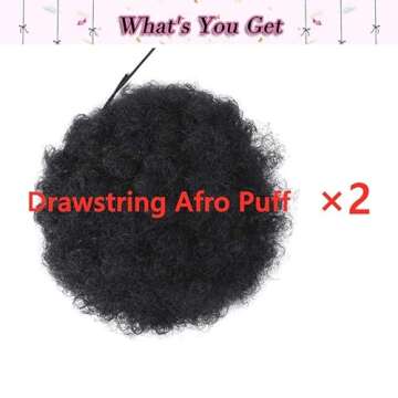 YMHPRIDE 2Pcs Afro Puff Drawstring Ponytail Hair Extension Synthetic Fluffy Kinky Curly Bun Updo Hair Pieces Donut Chignon Hairpieces Extensions(1B#)