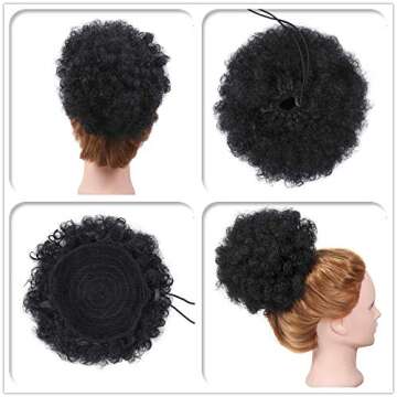 YMHPRIDE 2Pcs Afro Puff Drawstring Ponytail Hair Extension Synthetic Fluffy Kinky Curly Bun Updo Hair Pieces Donut Chignon Hairpieces Extensions(1B#)