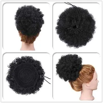 YMHPRIDE 2Pcs Afro Puff Drawstring Ponytail Hair Extension Synthetic Fluffy Kinky Curly Bun Updo Hair Pieces Donut Chignon Hairpieces Extensions(1B#)
