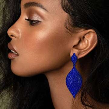 EVER FAITH Prom Ear Jewelry Rhinestone Crystal Rhombus Leaf Drop Pierced Earrings Royal Blue Blue-To...