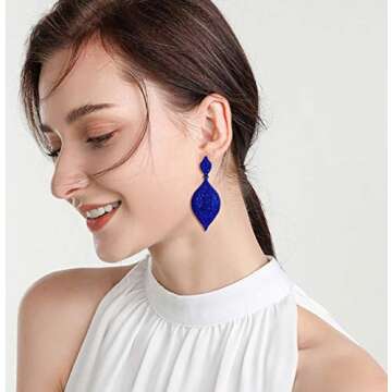 EVER FAITH Prom Ear Jewelry Rhinestone Crystal Rhombus Leaf Drop Pierced Earrings Royal Blue Blue-Tone