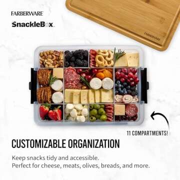 Farberware Build Snacklebox Serving Tray with Locking Bamboo Cutting Board Lid, Portable Storage Container with Compartments for Charcuterie, and More, Natural