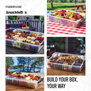 Farberware Build Snacklebox Serving Tray with Locking Bamboo Cutting Board Lid, Portable Storage Container with Compartments for Charcuterie, and More, Natural