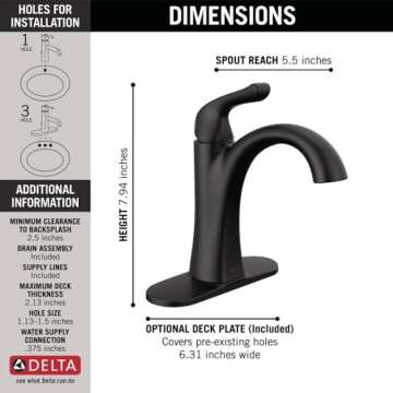 Delta Arvo Matte Black Bathroom Faucet - Stylish & Efficient