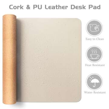 Aothia Dual-Sided Desk Mat - Natural Cork & Leather Desk Protector, Large Mouse Pad, Waterproof Blot...