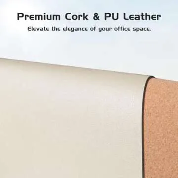 Aothia Dual-Sided Desk Mat - Natural Cork & Leather Desk Protector, Large Mouse Pad, Waterproof Blotter, Writing Pad for Office/Home, Beige (25.6"x13.7")