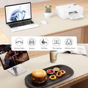 Aothia Dual-Sided Desk Mat - Natural Cork & Leather Desk Protector, Large Mouse Pad, Waterproof Blotter, Writing Pad for Office/Home, Beige (25.6"x13.7")