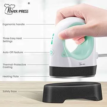 PowerPress Mini Heat Press Machine, Portable Heat Press Easy for T-Shirts, Shoes, Hats, Small Iron-on Vinyl Projects (Mint Green)
