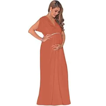 KOH KOH Womens Long Grecian Short Sleeve Maternity Baby Shower Pregnancy Pregnant Bridesmaid Summer ...