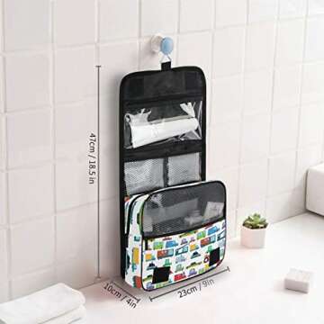 senya Hanging Travel Toiletry Bag Kit Boys Makeup Case Cosmetics Organizer for Men Women (Cartoon Boy Cars)