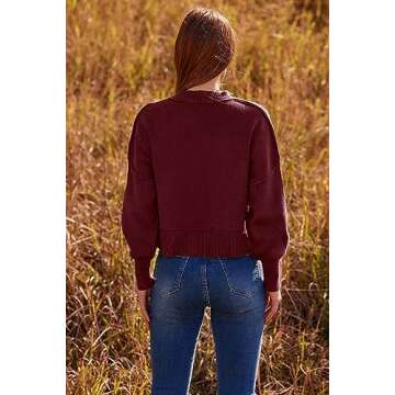 PRETTYGARDEN Women's Fall Cropped Striped Sweaters Casual Long Sleeve Crewneck Pullover Oversized Wi...