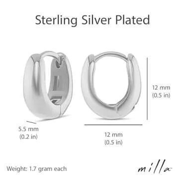 MILLA 14k Gold Plated Huggie Earrings Set - Hypoallergenic 12mm Lightweight Y2K Preppy Ear Huggers