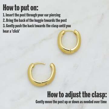 MILLA 14k Gold Plated Huggie Earrings Set - Hypoallergenic 12mm Lightweight Y2K Preppy Ear Huggers