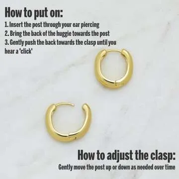 MILLA 14k Gold Plated Huggie Earrings Set - Hypoallergenic 12mm Lightweight Y2K Preppy Ear Huggers