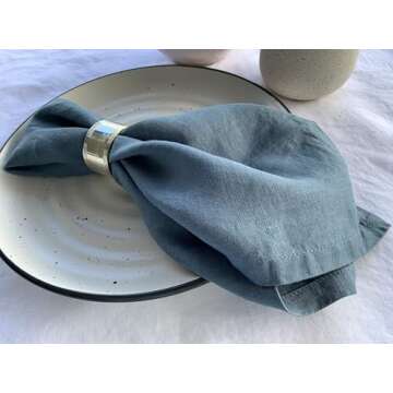 Linen Napkins –100% French Flax – Stonewashed Pure Linen Cloth Napkins - Size 18 Inch x 18 Inch – Set of 4 (Soft Teal Blue)