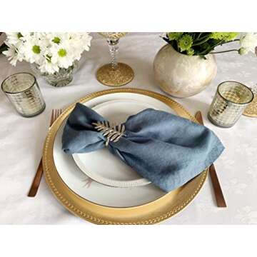 Linen Napkins –100% French Flax – Stonewashed Pure Linen Cloth Napkins - Size 18 Inch x 18 Inch – Set of 4 (Soft Teal Blue)