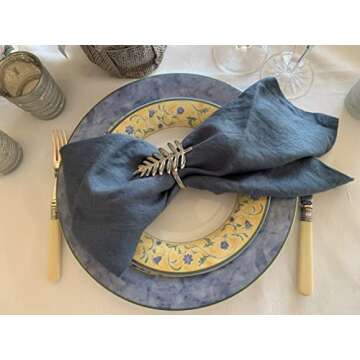 Linen Napkins –100% French Flax – Stonewashed Pure Linen Cloth Napkins - Size 18 Inch x 18 Inch – Set of 4 (Soft Teal Blue)
