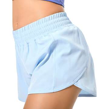 Colorfulkoala Women's High Waisted Athletic Workout Running Shorts Quick Drying with Mesh Liner 4" (L, Ice Blue)
