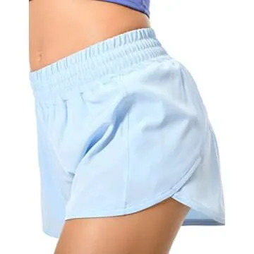 Colorfulkoala Women's High Waisted Athletic Workout Running Shorts Quick Drying with Mesh Liner 4" (L, Ice Blue)