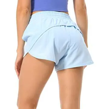Colorfulkoala Women's High Waisted Athletic Workout Running Shorts Quick Drying with Mesh Liner 4" (L, Ice Blue)
