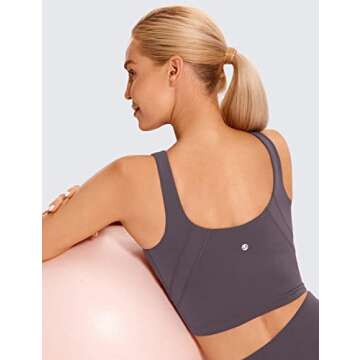 CRZ YOGA Butterluxe Womens High Neck Longline Sports Bra - U Back Padded Crop Workout Tank Top with Built in Pads Tornado Grey Medium