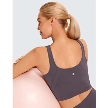 CRZ YOGA Butterluxe Womens High Neck Longline Sports Bra - U Back Padded Crop Workout Tank Top with Built in Pads Tornado Grey Medium