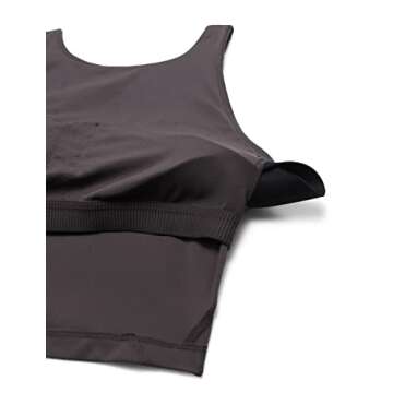 CRZ YOGA Butterluxe Womens High Neck Longline Sports Bra - U Back Padded Crop Workout Tank Top with Built in Pads Tornado Grey Medium