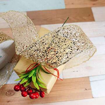 Elegant Champagne Gold Wired Ribbon for Crafting