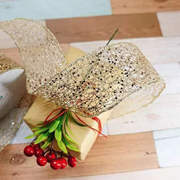 Elegant Champagne Gold Wired Ribbon for Crafting