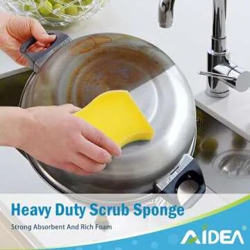 AIDEA Heavy Duty Scrub Sponge-50 Count, Cleaning Sponge, Kitchen Dish Sponge, Effortless Cleaning Eco Scrub Pads for Dishes,Pots,Pans All at Once