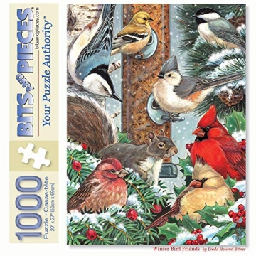 Bits and Pieces - 1000 Piece Jigsaw Puzzle for Adults 20" x 27" - Winter Bird Friends Jigsaw Puzzle - Snowy Outdoor Nature Jigsaw by Artist Linda Howard Bittner
