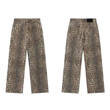 CUTEGAL Leopard Jeans Y2k Aesthetic Baggy Cargo Pants High Waisted Cheetah Print Jeans for Women (C,XS,X-Small)