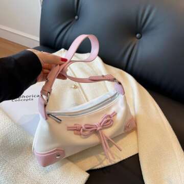 Juoxeepy Coquette Aesthetic Bow Trend Shoulder Bag Purse Bow Tie Handbag Crossbody Purse Trendy Clutch Satchel Bag
