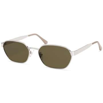 SOJOS Trendy Polarized Hexagon Sunglasses for Women Men, UV400 Retro Rectangle Shades SJ1238, Silver/Cold Brown