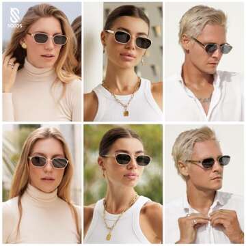 SOJOS Trendy Polarized Hexagon Sunglasses for Women Men, UV400 Retro Rectangle Shades SJ1238, Silver/Cold Brown