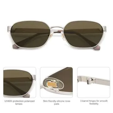 SOJOS Trendy Polarized Hexagon Sunglasses for Women Men, UV400 Retro Rectangle Shades SJ1238, Silver/Cold Brown